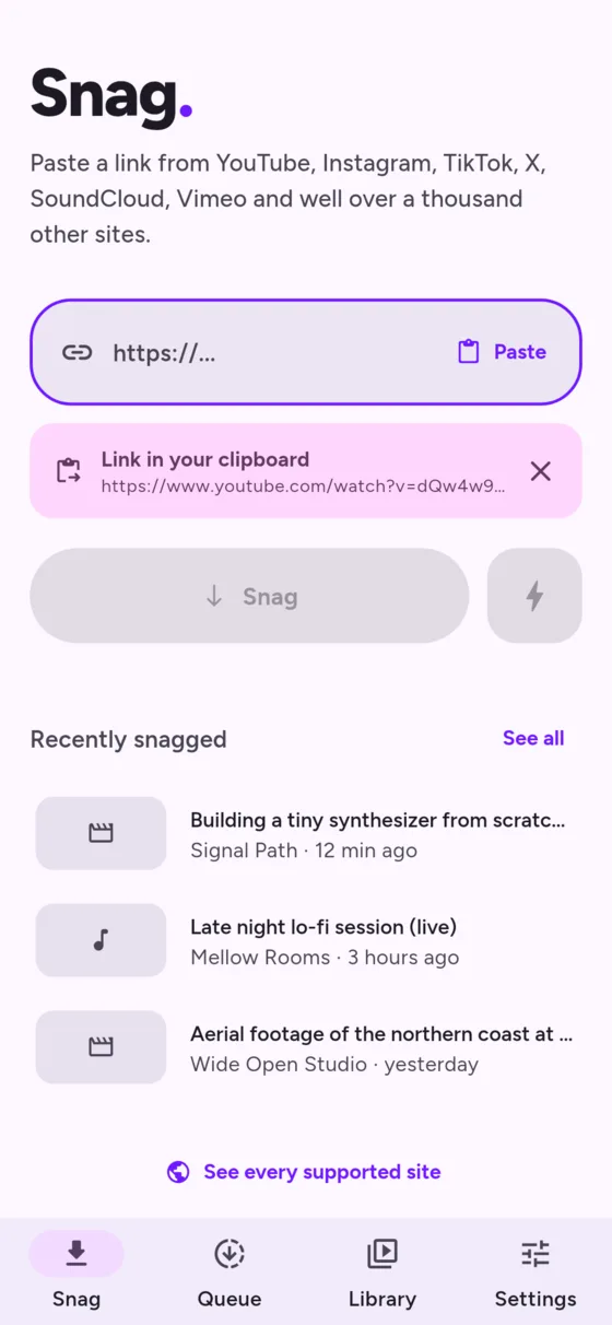 Snag on an Android phone