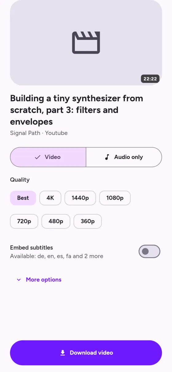 Choosing quality before a download